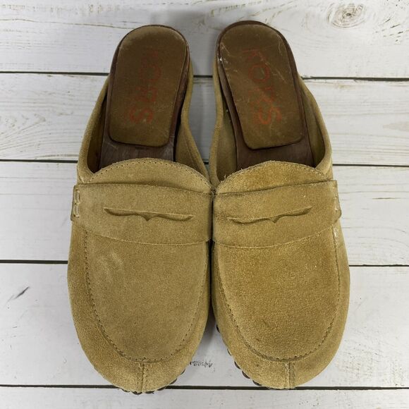 Michael Kors Wooden Clogs Womens Size 6 B Chestnut Tan Suede Made In Italy - Picture 3 of 10